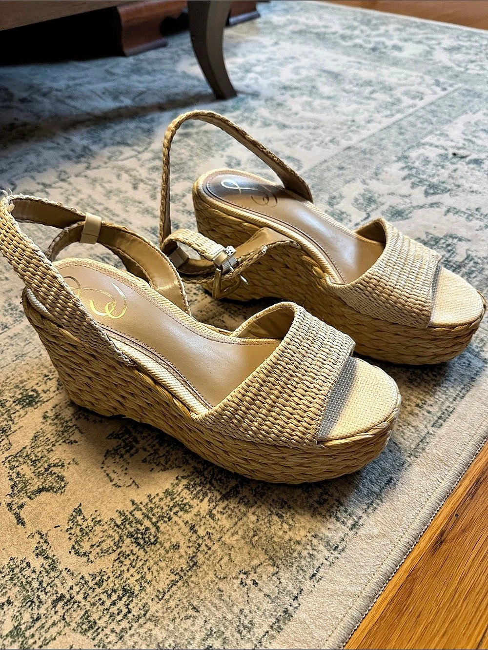 Sam Edelman Raffia Wedge Sandals in Beige